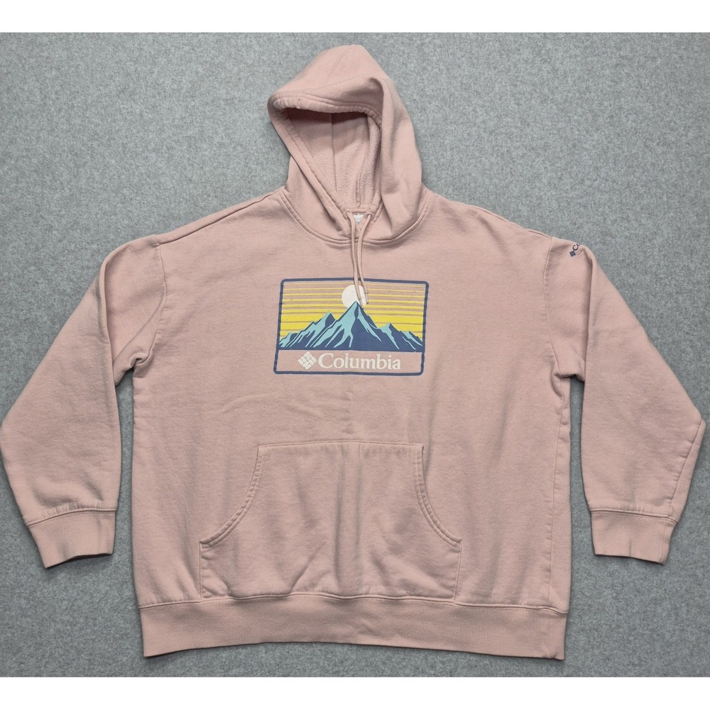Columbia Hoodie Women's XL Pink Mountain Graphic Sweatshirt Pullover Cotton